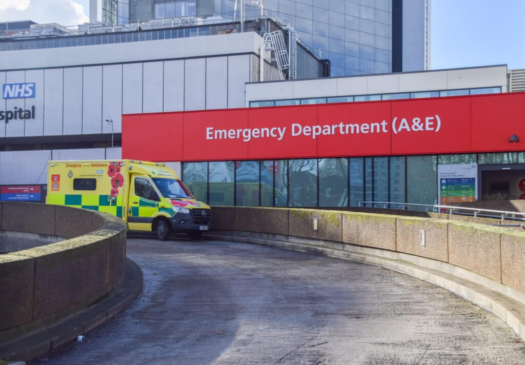 ambulance parked outside hospital emergency department